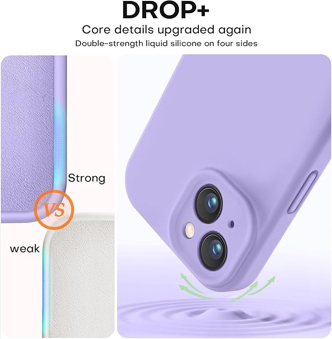 Vooii Compatible with iPhone 15 Case, Upgrade Defender Liquid Silicone, [Enhanced Camera Protection] [Soft Anti-Scratch Microfiber Lining] Shockproof Phone Case for iPhone 15 6.1 inch - Light Purple