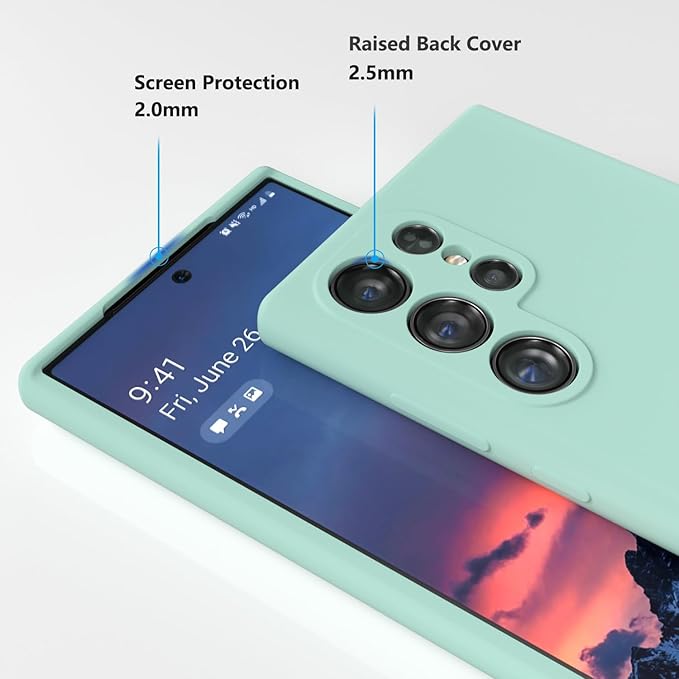 E Segoi Designed for Galaxy S24 Ultra Case, Liquid Silicone Gel Rubber Shockproof Case Soft Microfiber Cloth Lining Cushion Compatible with Galaxy S24 Ultra 5G 6.8 inch (Mint, S24 Ultra - 6.8")
