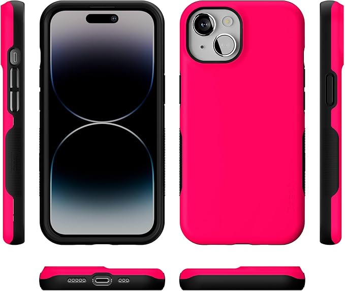 Casely iPhone 14 Case | Think Pink | Solid Neon Pink | Compatible with MagSafe | Bold Protective Design