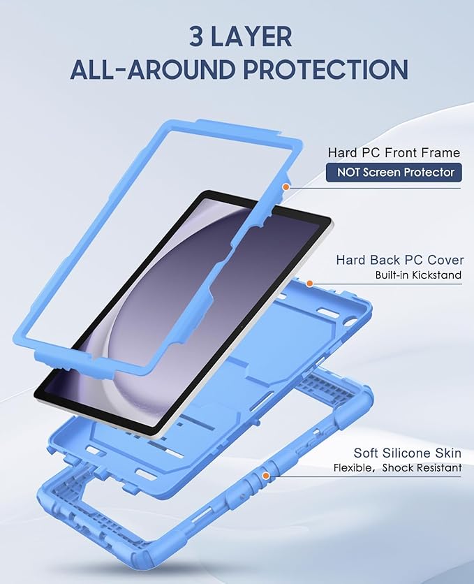 OKP Case for New Samsung Galaxy Tab A9+/ A9 Plus 11 Inch 2023 (SM-X210/X216/X218), Heavy Duty Shockproof Rugged 11" Galaxy A9+ Tablet Protective Cover with Kickstand for Kids Boys Girls, Sky Blue