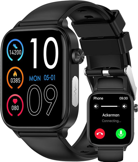 Men's Women's Smart Watch,1.96-inch HD Touchscreen Smartwatch,100+ Sports,Blood Pressure,Heart Rate,Blood Oxygen,Sleep Monitoring,IP68 Waterproof Fitness Tracker,Android iOS iPhone (Black)