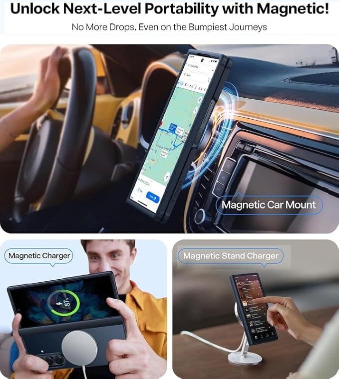 TORRAS Upgraded Magnetic Shockproof for Samsung Galaxy Z Fold 7 Case with Screen Protector, Fit for MagSafe, 4X Military Grade Hinge Protection, Translucent Slim Case for Samsung Z Fold 7, Black