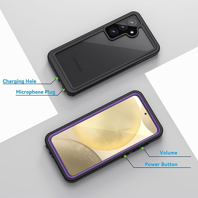 Lanhiem for Samsung Galaxy S24+ Plus Phone Case, IP68 Waterproof Dustproof Case with Built-in Screen Protector, Rugged Full Body Shockproof Protective Cover for Galaxy S24 Plus 6.7 Inch, Purple
