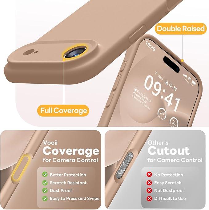 Vooii Magnetic Compatible with iPhone Air Case (Compatible with Magsafe) (Upgraded Camera Protection) Liquid Silicone Shockproof Full Body Protective Phone Cover for Women Men, Light Brown, 6.5"