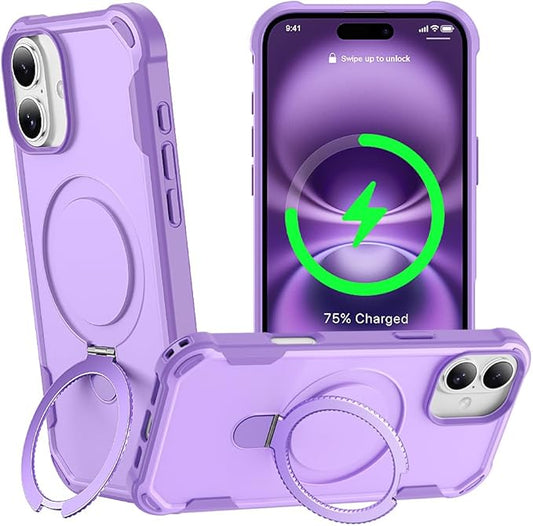 Designed for iPhone 16 Case with Magnetic Stand [Military Drop Protection][Compatible with Magnet] Shockproof 16 Phone Case with Ring Holder, Purple