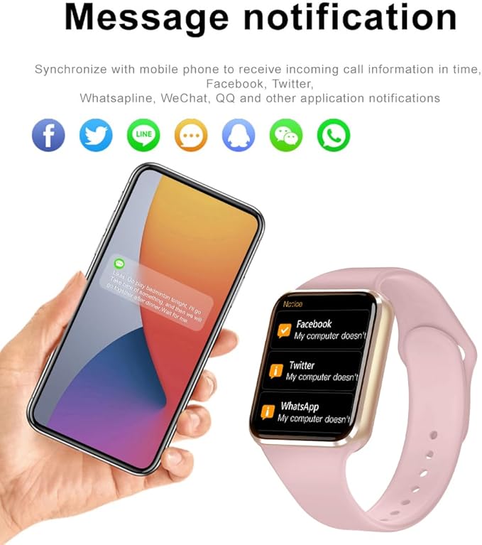 Smart Watch for Android iOS Phones Compatible iPhone Samsung, 2.09'' Fitness Activity Tracker Watch with Bluetooth Call/SMS/Sleep Monitor/Pedometer Smartwatch for Men Women with 2 Bands (Pink)