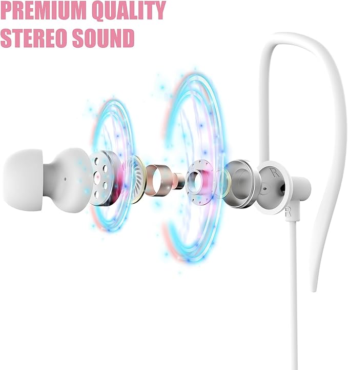 USB C Headphones with Microphone Wired USB C Earphones for Sports and Running Type C Earbuds Hooks Volume Control, Compatible with iPhone 16/15, Samsung, Google and Other Type C Phone, Rose Gold