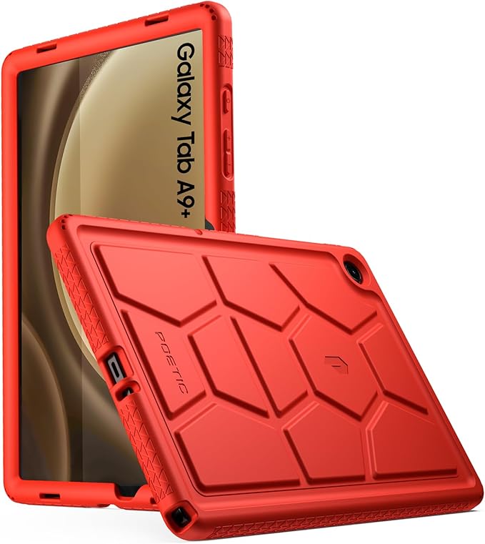 Poetic TurtleSkin Case for Samsung Galaxy Tab A9+ Plus 11 Inch 2023, Heavy Duty Shockproof Rugged Kids Friendly Drop Protection Silicone Cover, Red