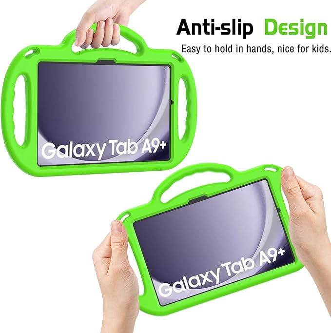 AVAWO Kids Case for Samsung Galaxy Tab A9+/A9 Plus 11 Inch 2023 Case, with Strap, Shockproof Lightweight Handle Stand 2023 Model (SM-X210/X216/X218) with Lanyard, Green