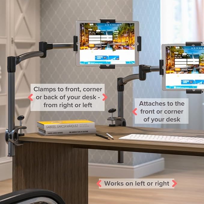 LEVO Deluxe Table Clamp for All Best Tablet PCs, iPads, iPad Mini, New iPad Pro, Galaxy, Nexus, Xoom, Surface Pro, Miix, Nook, Fire, and Other Tablets and e Readers Gunmetal Color - G2