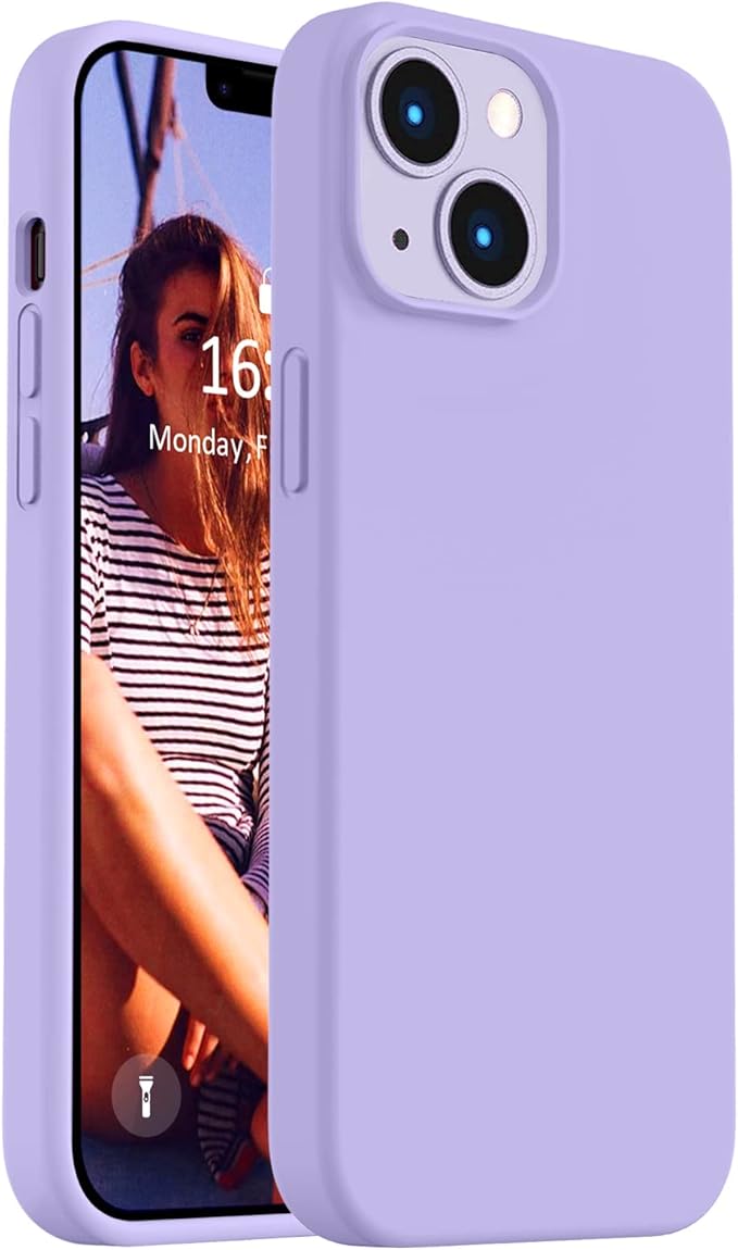 Vooii Compatible with iPhone 14 Case,[Silky Touch Premium Liquid Silicone] [Soft Anti-Scratch Microfiber Lining], Ultra Slim Shockproof Protective Case for iPhone 14 - Light Purple