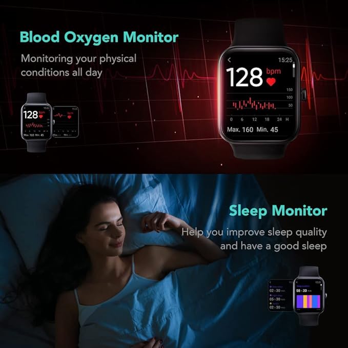 SKG Smart Watch, Fitness Tracker with 5ATM Swimming Waterproof, Health Monitor for Heart Rate, Blood Oxygen, Sleep, 1.7'' Touch Screen Bluetooth Smartwatch Fitness Watch for Android-iPhone iOS, V7