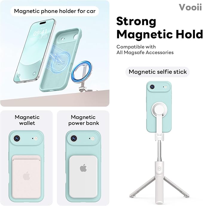 Vooii Magnetic Compatible with iPhone Air Case (Compatible with Magsafe) (Upgraded Camera Protection) Liquid Silicone Shockproof Full Body Protective Phone Cover for Women Men, Mint, 6.5"