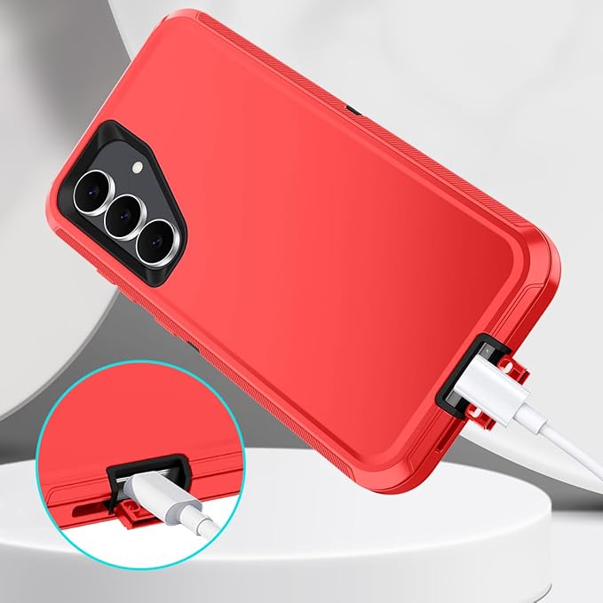 for Samsung Galaxy S25 FE Case Heavy Duty Protective Shockproof Dropproof 3-Layer Full Body Protection [Without Screen Protector] Tough Rugged Case for Galaxy S25 FE,Red/Black