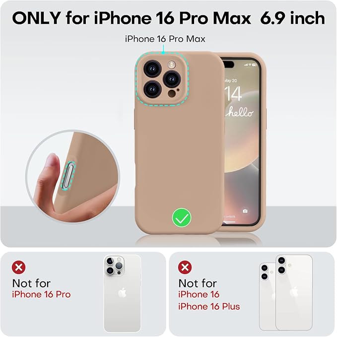 Vooii Compatible with iPhone 16 Pro Max Case, Liquid Silicone Upgrade [Camera Protection] [Soft Anti-Scratch Microfiber Lining] Shockproof Phone Case for iPhone 16 Pro Max 6.9 inch - Light Brown