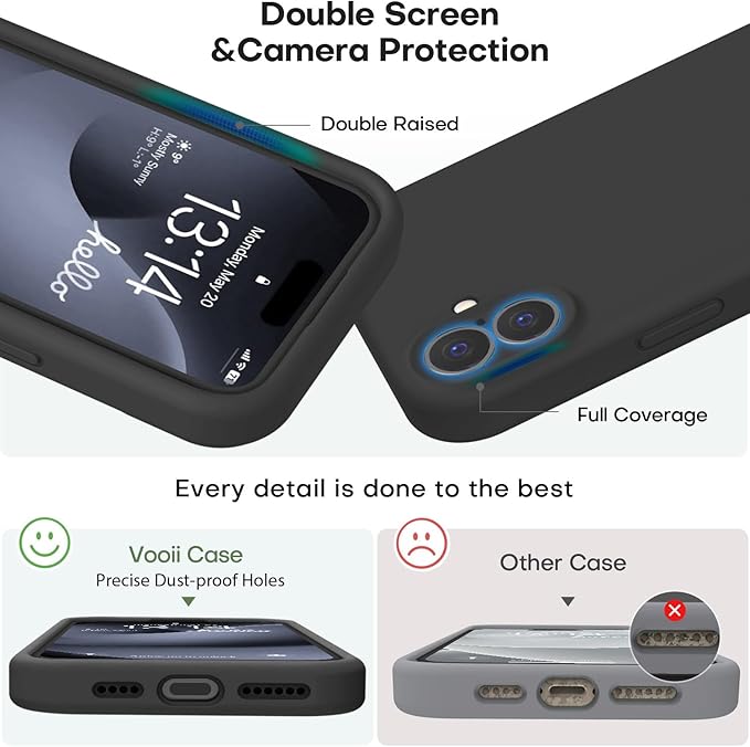Vooii Compatible with iPhone 16 Plus Case, Liquid Silicone Upgrade [Camera Protection] [Soft Anti-Scratch Microfiber Lining] Shockproof Phone Case for iPhone 16 Plus 6.7 inch - Black