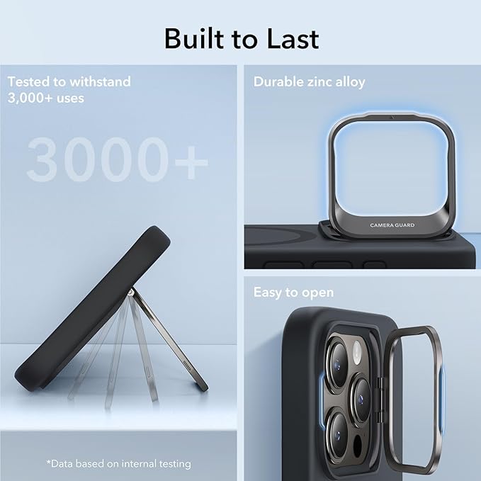 ESR for iPhone 15 Pro Case, MagSafe Silicone Case with Stand, Military-Grade Protection, Built-in Camera Stash Stand, Magnetic Phone Case for iPhone 15 Pro, Cloud Series,Black