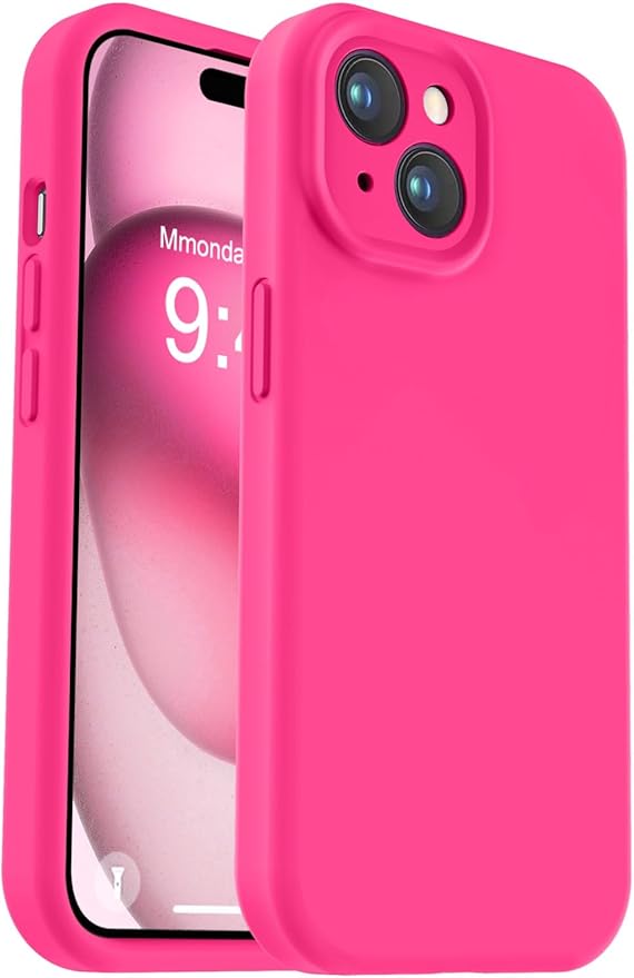 Vooii Compatible with iPhone 15 Case, Upgrade Defender Liquid Silicone, [Enhanced Camera Protection] [Soft Anti-Scratch Microfiber Lining] Shockproof Phone Case for iPhone 15 6.1 inch - Hot Pink