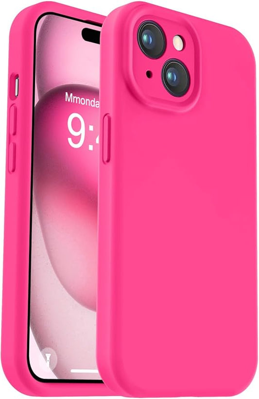 Vooii Compatible with iPhone 15 Case, Upgrade Defender Liquid Silicone, [Enhanced Camera Protection] [Soft Anti-Scratch Microfiber Lining] Shockproof Phone Case for iPhone 15 6.1 inch - Hot Pink