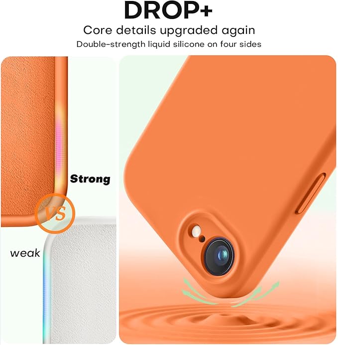 Vooii Compatible with iPhone 16e Case, Liquid Silicone Upgrade [Camera Protection] [Soft Anti-Scratch Microfiber Lining] Shockproof Phone Case for iPhone 16e 6.1 inch - Bright Orange