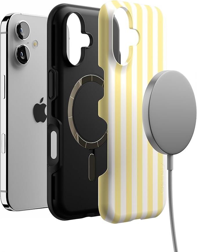 Casely iPhone 17 Case | Butter Yellow Stripes | Sunday Best | Bold Protective Design | Compatible with MagSafe