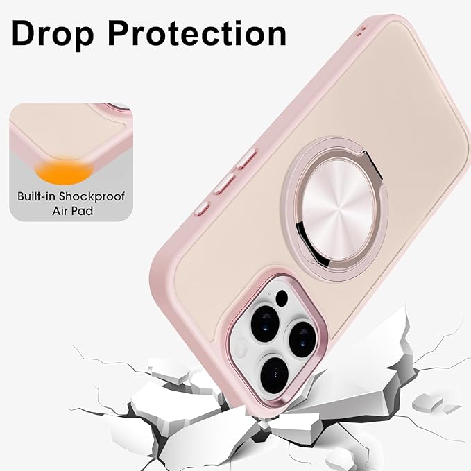 ZIYE Baby Pink Case for iPhone 16 Pro Max Case with Stand [Compatible with MagSafe] Slim Heavy Duty Protection Military Grade Shockproof Magnetic Cover with 360 Rotatable Ring Kickstand for Women Men