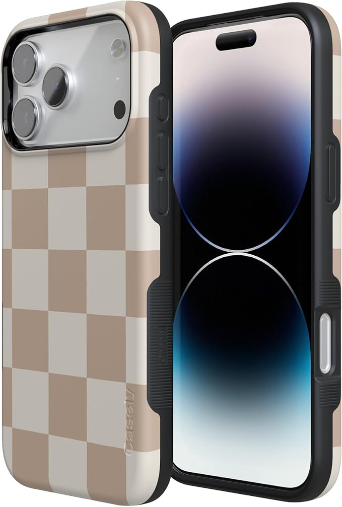 Casely iPhone 17 Pro Case | Fit Check | Neutral Checkerboard | Compatible with MagSafe | Bold Protective Design