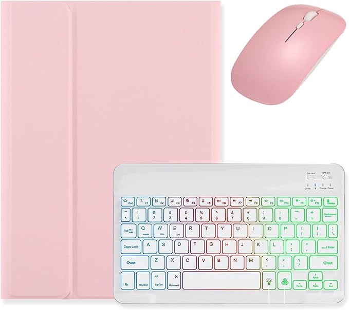 Backlit Keyboard Case for Galaxy Tab A9+ / A9 Plus 11 inch 2023 Tablet SM-X210/X216/X218 with Mouse, Detachable Backlight Color Case, Pink