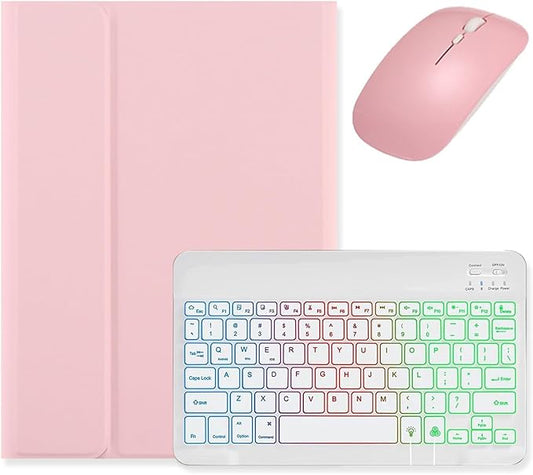 Backlit Keyboard Case for Galaxy Tab A9+ / A9 Plus 11 inch 2023 Tablet SM-X210/X216/X218 with Mouse, Detachable Backlight Color Case, Pink