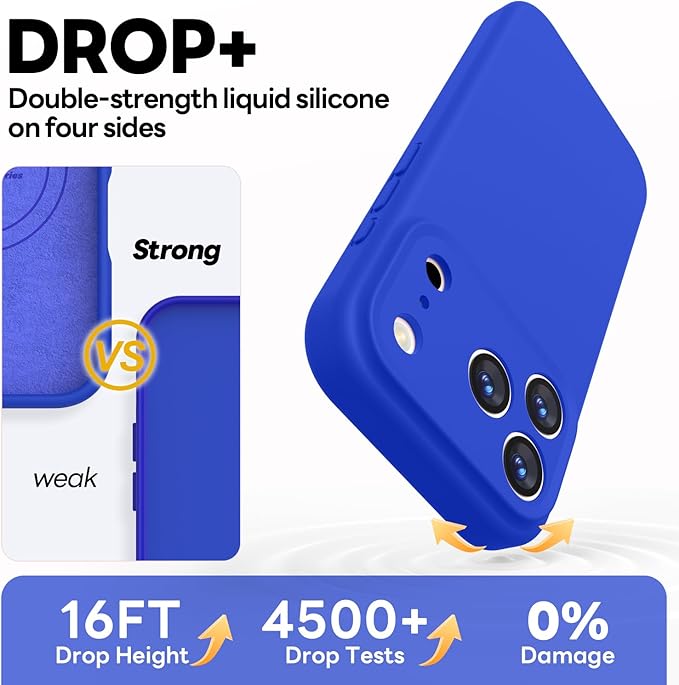 Vooii Magnetic Compatible with iPhone 17 Pro Max Case (Compatible with Magsafe) (Upgraded Camera Protection) Liquid Silicone Shockproof Full Body Protective Phone Cover for Women Men, Klein Blue, 6.9”