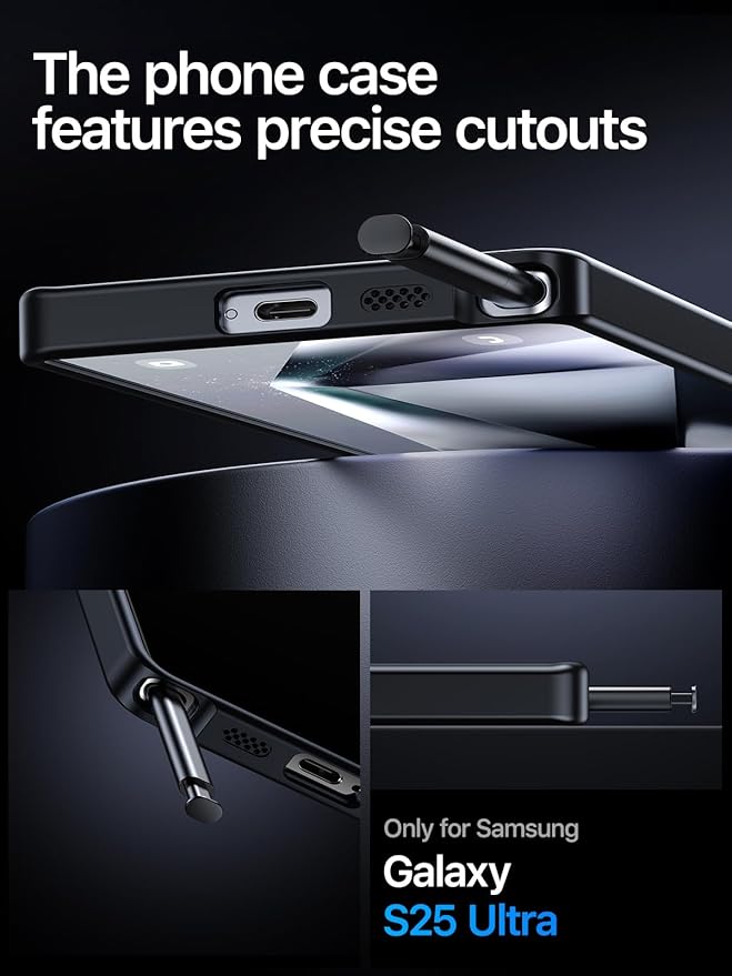 QTlier Phone case for Galaxy S24 Ultra& S25 Ultra- 360 Rotatable Magnetic Ring Stand, Military-Grade Protection, Raised Camera Frame (Black, S25 Ultra)