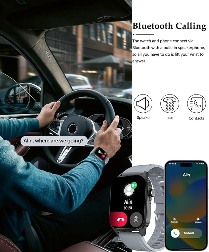 Smart Watch Men Women 1.83" Large HD Screen Fashion Bluetooth Call Watches Sport Waterproof 24/7 Heart Rate Sleep Monitor Activity Fitness Tracker Smartwatches Man for iPhone Android （Grey）