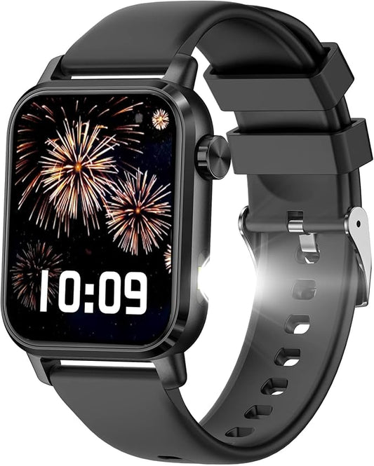 KPEP Smart Watches with LED Flashlight, 1.85" HD Smartwatches for Men Women, Answer/Make Calls, Heart Rate/SpO2/Sleep Monitor, 100+ Sport Modes, IP68 Waterproof Fitness Tracker for iOS Android, Black