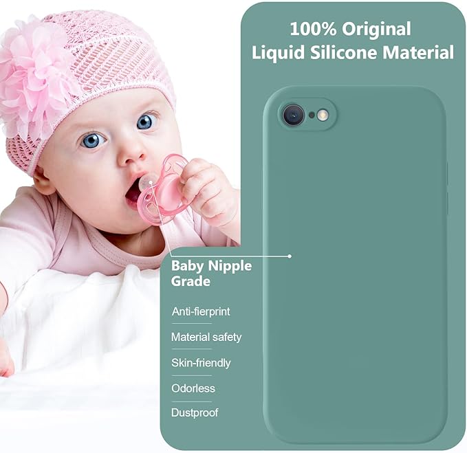 Vooii for iPhone SE Case 2022/3rd/2020,iPhone 8/7 Case, Upgraded Liquid Silicone with [Flat Edges] [Camera Protection] [Soft Anti-Scratch Microfiber Lining] Phone Case for iPhone SE - Pine Green