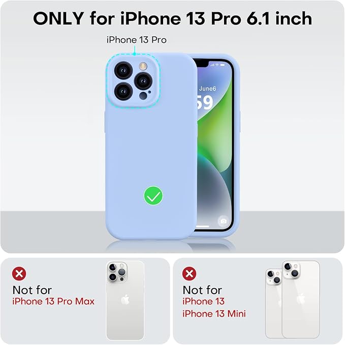 Vooii Compatible with iPhone 13 Pro Case, Liquid Silicone Upgrade [Camera Protection] [Soft Anti-Scratch Microfiber Lining] Shockproof Phone Case for iPhone 13 Pro 6.1 inch - Light Blue