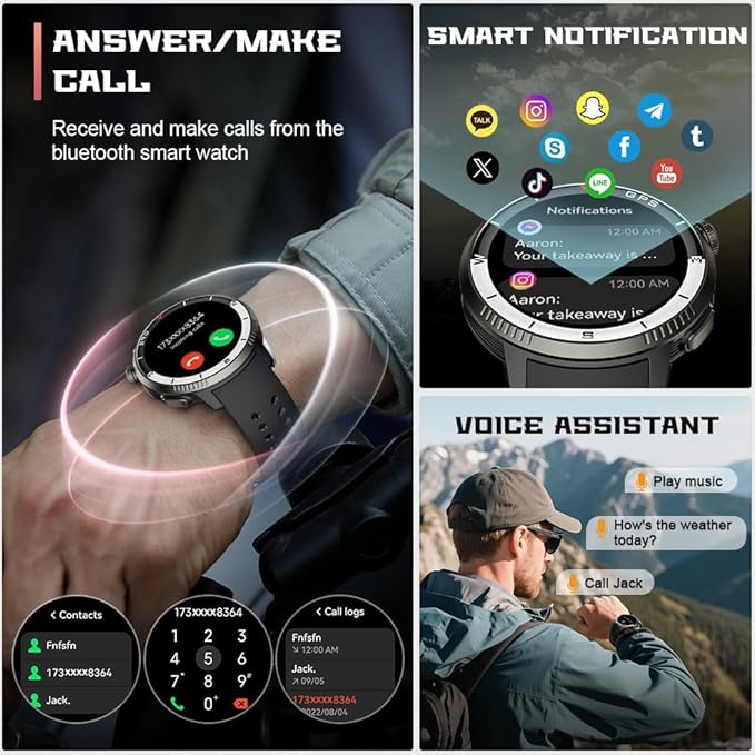 Military Smart Watch(Answer/Make Call), GPS Smartwatch for Men Women, 1.43" HD AMOLED Display, Fitness Activity Tracke with 170+ Sport Modes, 5 ATM Water-Resistance, Stress, Heart Rate, Sleep Monitor
