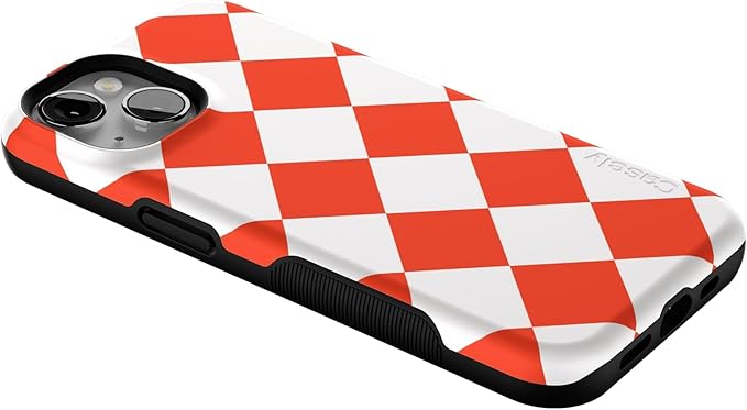 Casely iPhone 14 Case | Red Checkerboard | High Contrast Design | Compatible with MagSafe | Bold Protective Design