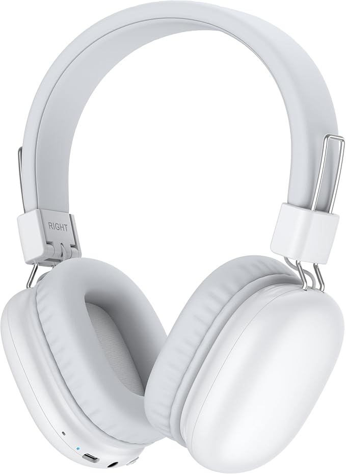 Kids Bluetooth Headphones, Over-Ear Wireless Headphones with Microphone, Safe-Volume 85dBA, Bluetooth 5.4, Foldable Lightweight and Comfortable, 50H Playtime, USB-C Charging, White