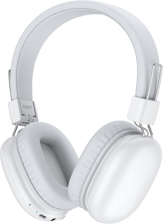 Kids Bluetooth Headphones, Over-Ear Wireless Headphones with Microphone, Safe-Volume 85dBA, Bluetooth 5.4, Foldable Lightweight and Comfortable, 50H Playtime, USB-C Charging, White