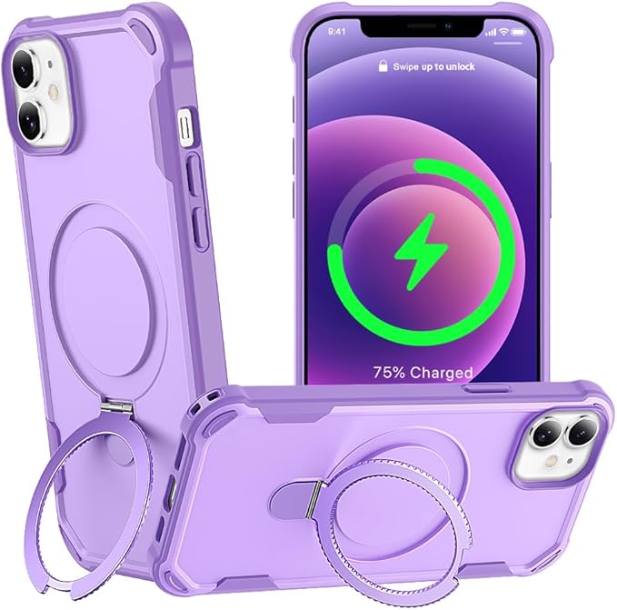Designed for iPhone 12 & 12 Pro Case with Magnetic Stand [Military Drop Protection][Compatible with Magnet] Shockproof 12 & 12 Pro Phone Case with Ring Holder, Purple