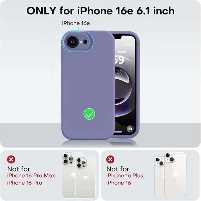 Vooii Compatible with iPhone 16e Case, Liquid Silicone Upgrade [Camera Protection] [Soft Anti-Scratch Microfiber Lining] Shockproof Phone Case for iPhone 16e 6.1 inch - Lavender Grey