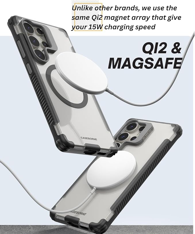 CaseBorne Compatible with Galaxy S25 Ultra Case - [Military Grade 12 Feet Drop Protection] [Compatible with Qi2 ][ Hybrid Magnetic Cover] with Kickstand