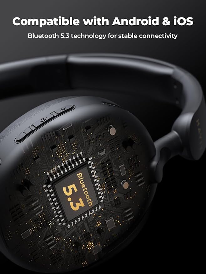 havit H655BT Hybrid Active Noise Cancelling Headphones for Airplane Travel, Wireless Over Ear Bluetooth Headphones, 76H Playtime, Hi-Res Audio, Super Bass via App, 5 Mic for Noise Cancelling