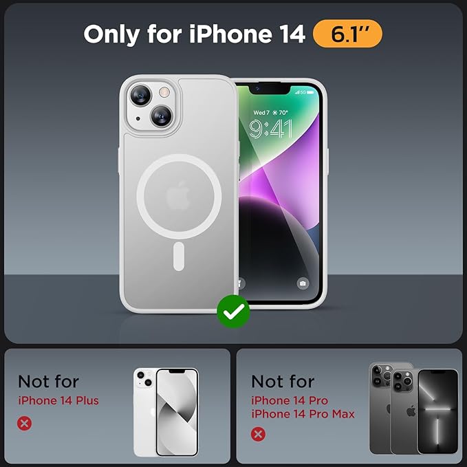 Miracase Magnetic for iPhone 14 Case 6.1 inch (Compatible with MagSafe)（with 2X Screen Protectors） Military-Grade Protection, Anti-Fingerprint Translucent Matte Phone Case Cover, White