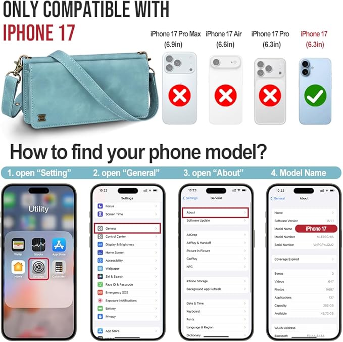 for iPhone 17 Wallet Phone Case with 7 Card Holder,RFID Blocking | PU Leather | Kickstand | Flip | Wrist Strap&Shoulder Strap | Shockproof | Zipper Wallet | Women Men | 6.3" | Baby Blue