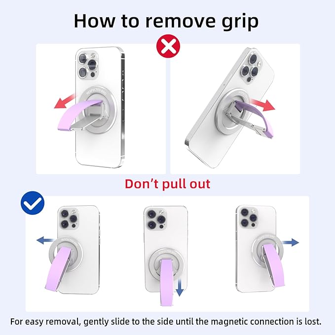 RESPECTED-BRO-Magnetic-Phone-Grip-Stand, Magnetic Phone Ring Holder Kickstand with Silicone Finger Strap, Compatibility for iPhones, Androids, and More (Purple)