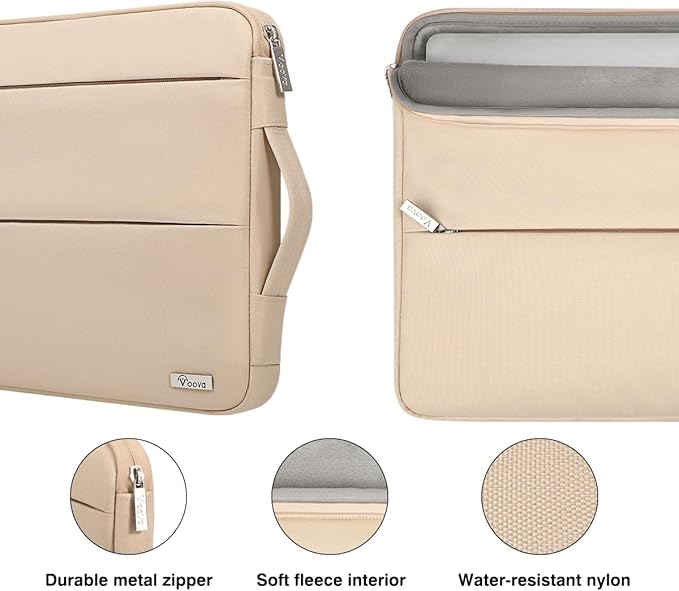 Voova 13 13.6 Inch Laptop Sleeve Case Compatible with MacBook Air 13 M1/M2/M3/M4 2020-2025, MacBook Pro 13/14, IPad Air/Pro 13, Waterproof Slim Computer Bag Cover with Handle, Apricot
