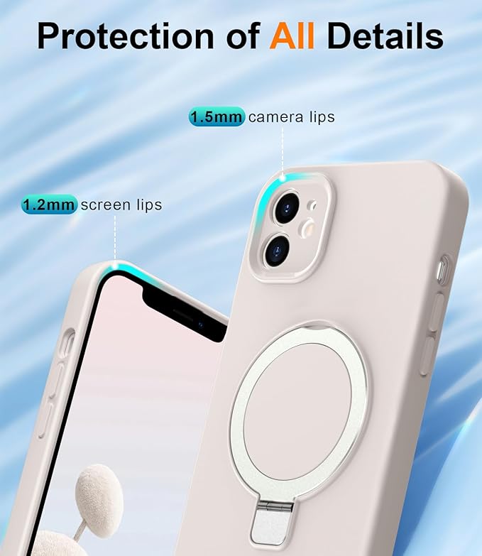 ZHK Liquid Silicone Designed for iPhone 11 Case with Magnet Stand, [Precise Camera Lens Protection][Mil-Grade Drop Shockproof][Soft Anti-Scratch Microfiber Lining] Slim Fit Cover, Beige