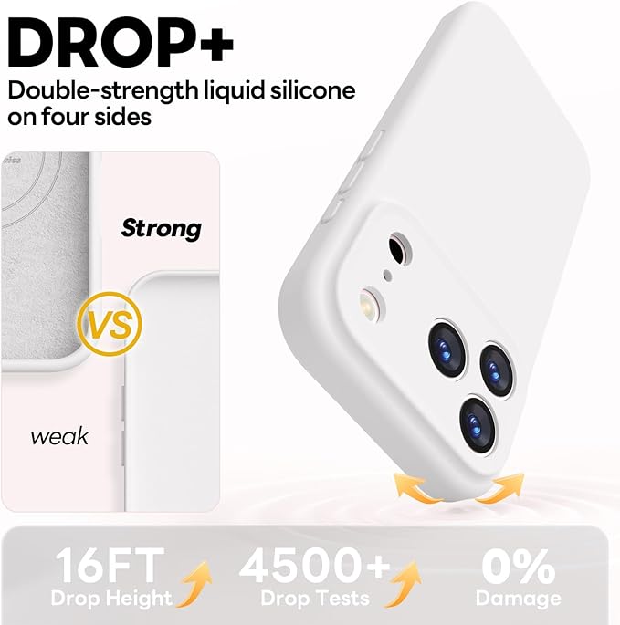 Vooii Magnetic Compatible with iPhone 17 Pro Case (Compatible with Magsafe) (Upgraded Camera Protection) Liquid Silicone Shockproof Full Body Protective Phone Cover for Women Men, White, 6.3”