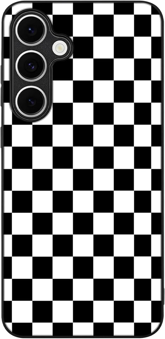 Compatible with Samsung Galaxy S24 Fe Case Checkered Pattern Military-Grade Drop Protection Non-Slip Sides Anti-Scratch Back Shockproof Lightweight Slim Case for Samsung Galaxy S24 Fe